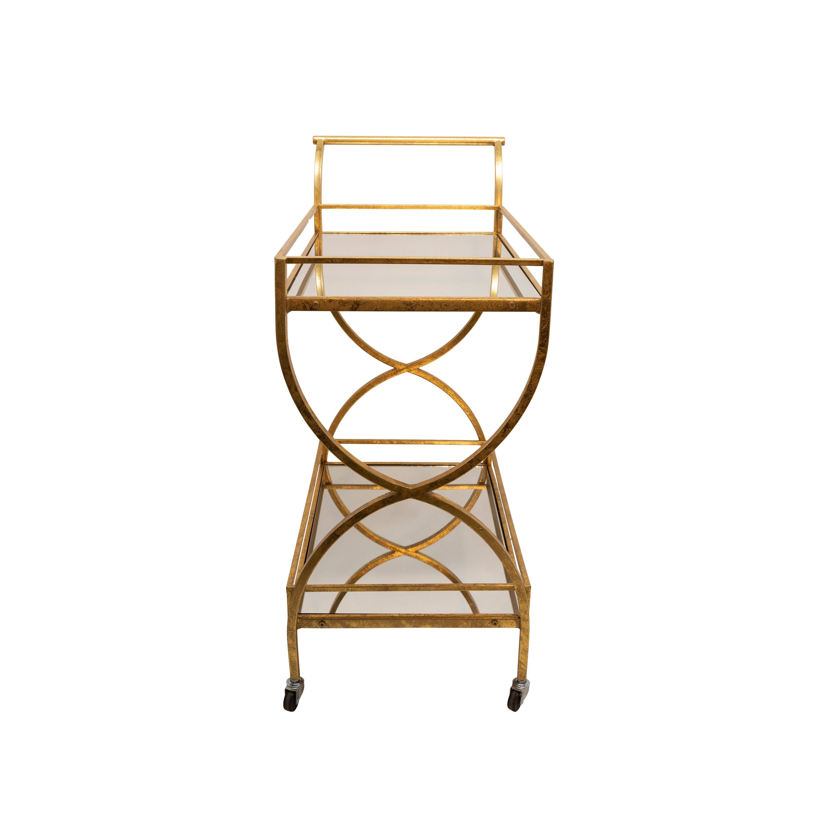 Sagebrook Home Metal 33x22 2-Tier Rolling Bar Cart, Gold