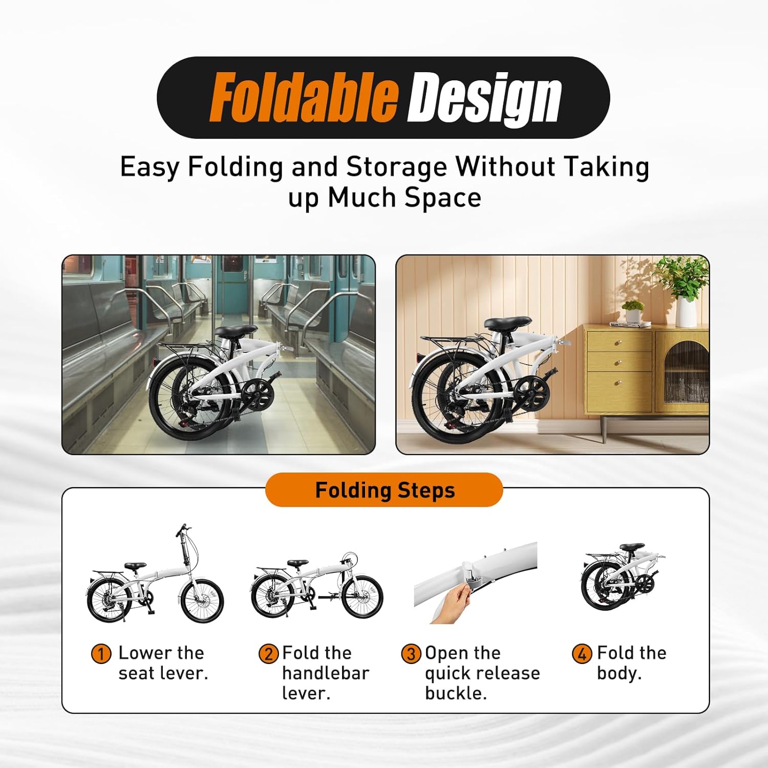 Foldable Bicycle,Folding Bike with 7 Speed Gears 20-inch Wheels Easy Folding City Bicycle with Disc Brake, Front and Rear Fenders…