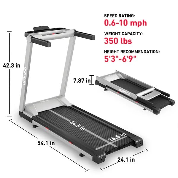 DeerRun Treadmills for Home with Incline and Handles, 3.5 HP Foldable Treadmill 350 LBS Weight Capacity for Small Spaces