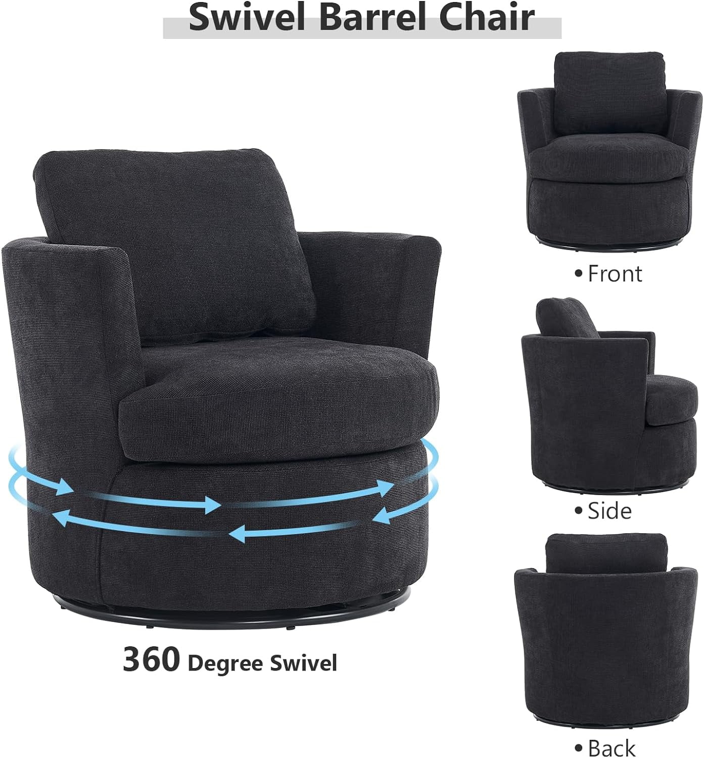Lecut Swivel Accent Chair Barrel Chair Comfy Upholstered Round Swivel Chair for Living Room Bedroom Modern Armchair with Back Cushion Oversized Chair