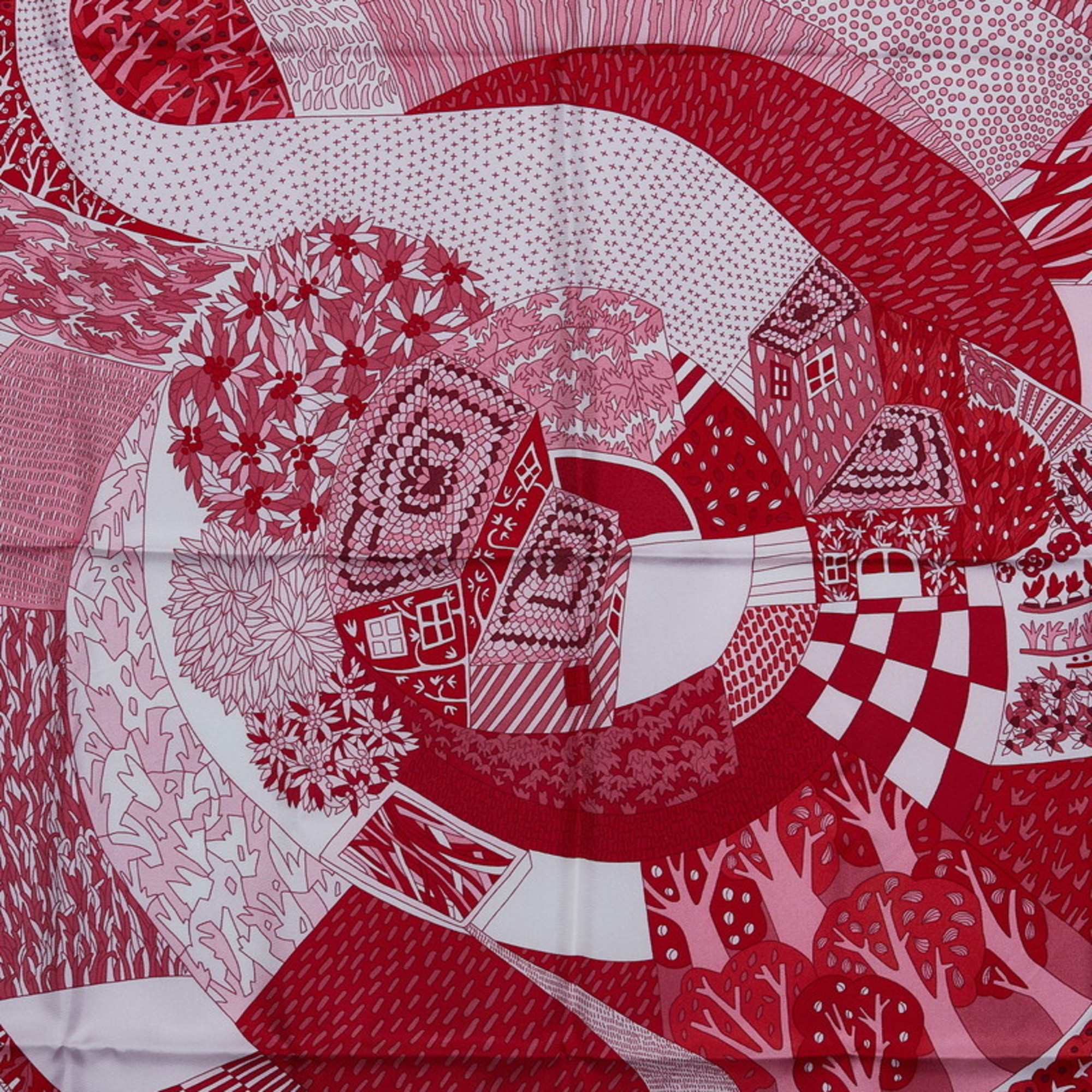Pre-Owned Hermes Carre 90 Travers Champs Through the Countryside Scarf Muffler Red Multicolor Silk Women's HERMES (Good)
