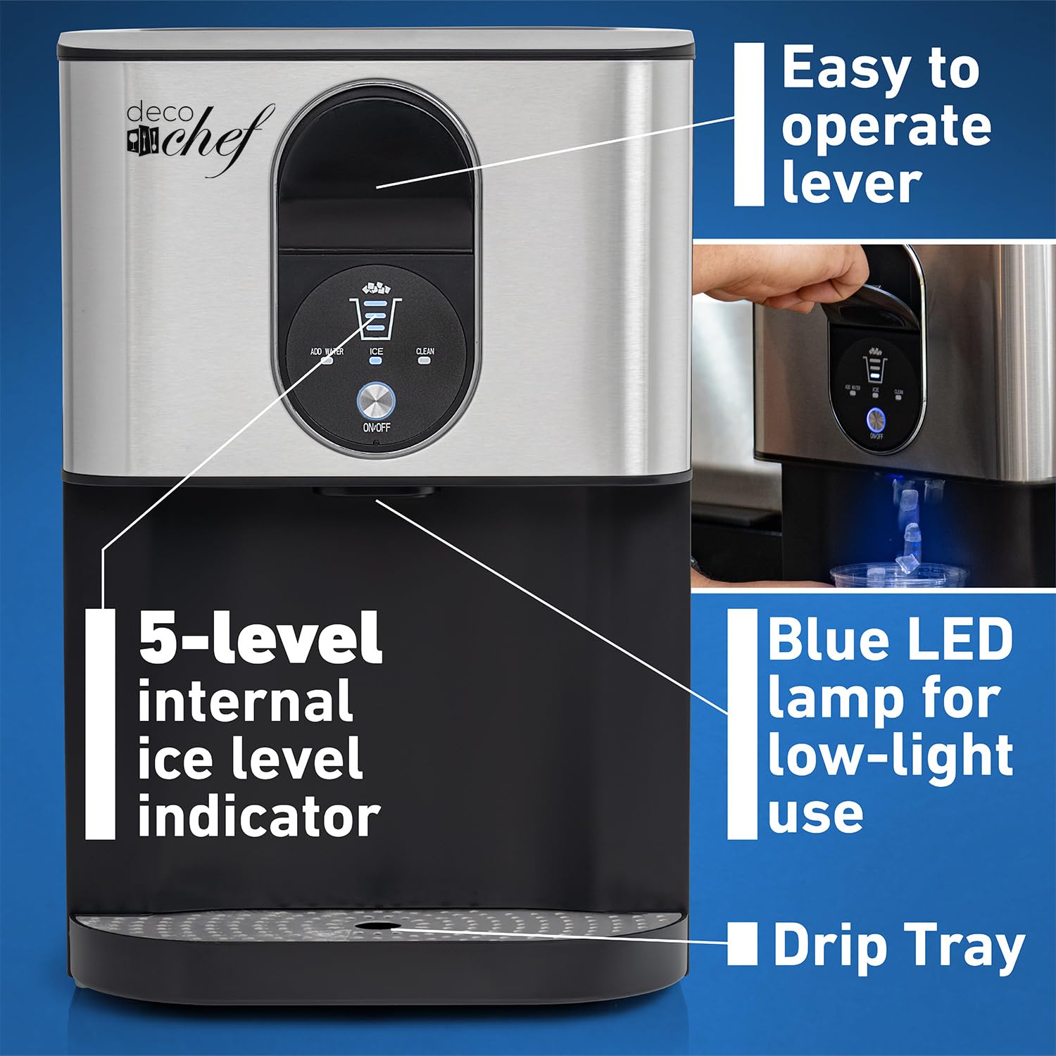 Deco Chef Self Dispensing Nugget Ice Maker Countertop, 46LB Per Day Automatic Chewable Ice, 1.8LB Per Hour