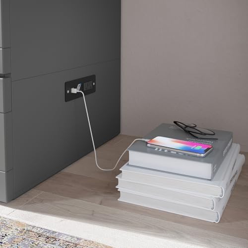 AFI Southampton Queen Murphy Bed Chest with Mattress, Storage, and Built-in Charger in Grey