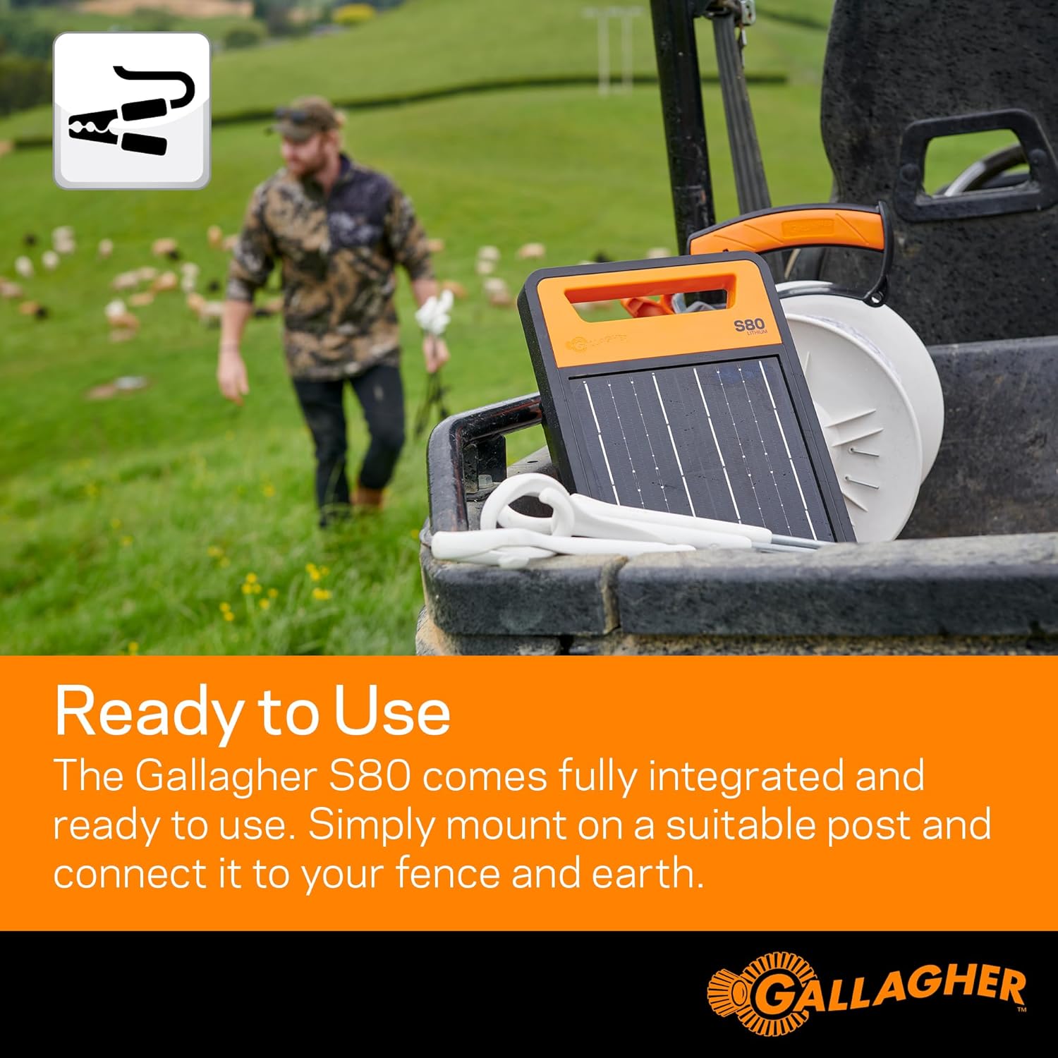 Gallagher S80 Solar Electric Fence Charger | Powers Up to 30 Miles / 100 Acres of Fence | Solar Lithium Technology | 0.8 Joule Solar Energizer for