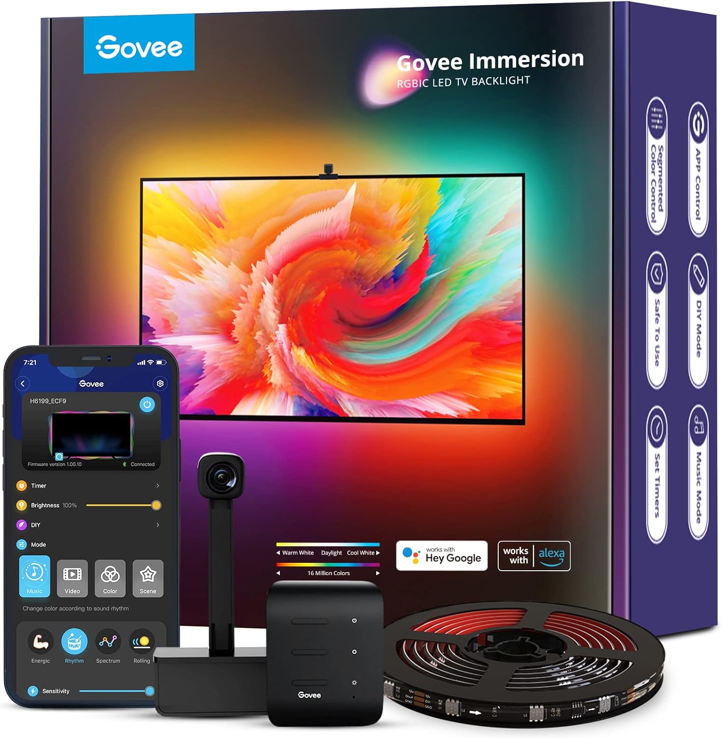 Govee Immersion TV LED Backlights for 75-85 inch TVs, 16.4ft RGBIC WiFi TV Backlights with Camera, Works with Alexa & Google Assistant, App Control