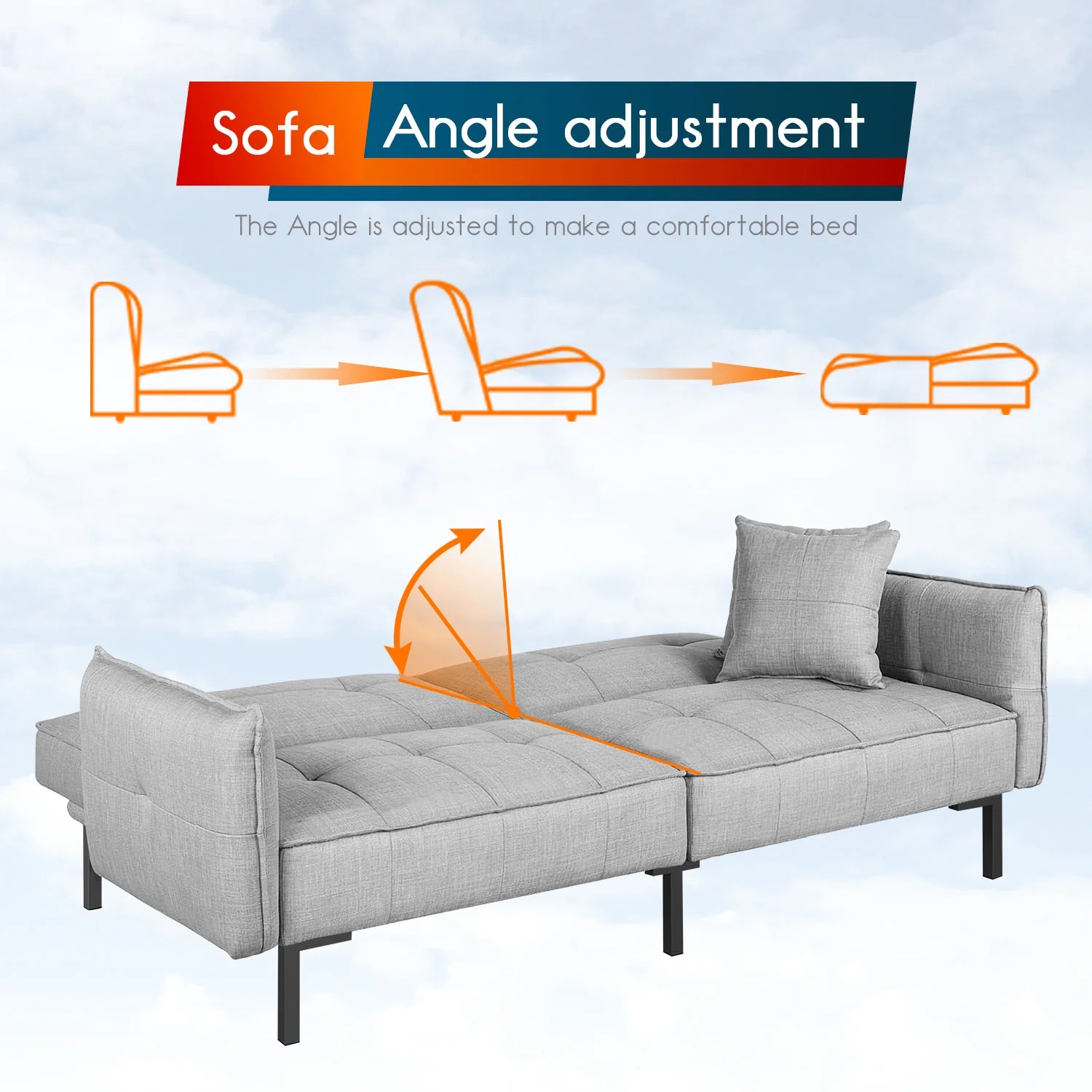 FDW 78" Futon Convertible Memory Foam Sofa for Living Room,Gray