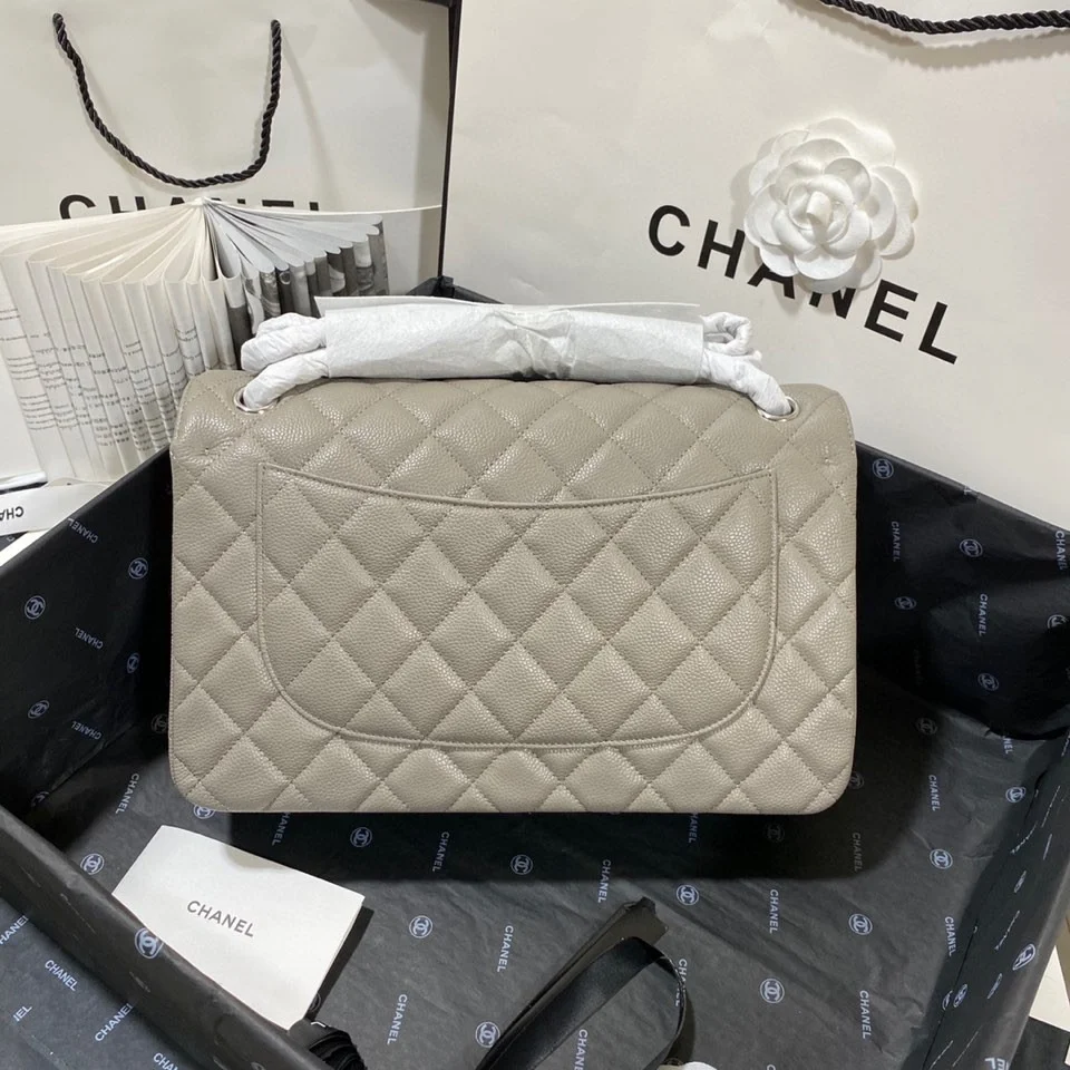 Chanel Large Classic Handbag Silver Hardware Grey For Women, Women&rsquo;s Handbags, Shoulder Bags 11.8in/30cm