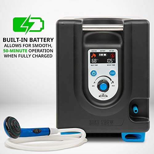 Hike Crew Portable Propane Water Heater & Shower Pump w/Built-in Battery | Compact Outdoor Cleaning & Showering System w/LCD