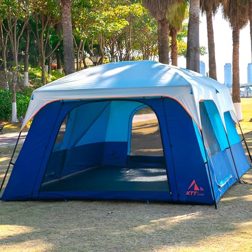 KTT Extra Large Tent 10-12-14 Person(B),Family Cabin Tents,2 Rooms,3 Doors and 3 Windows with Mesh,Straight Wall,Waterproof,Double Layer