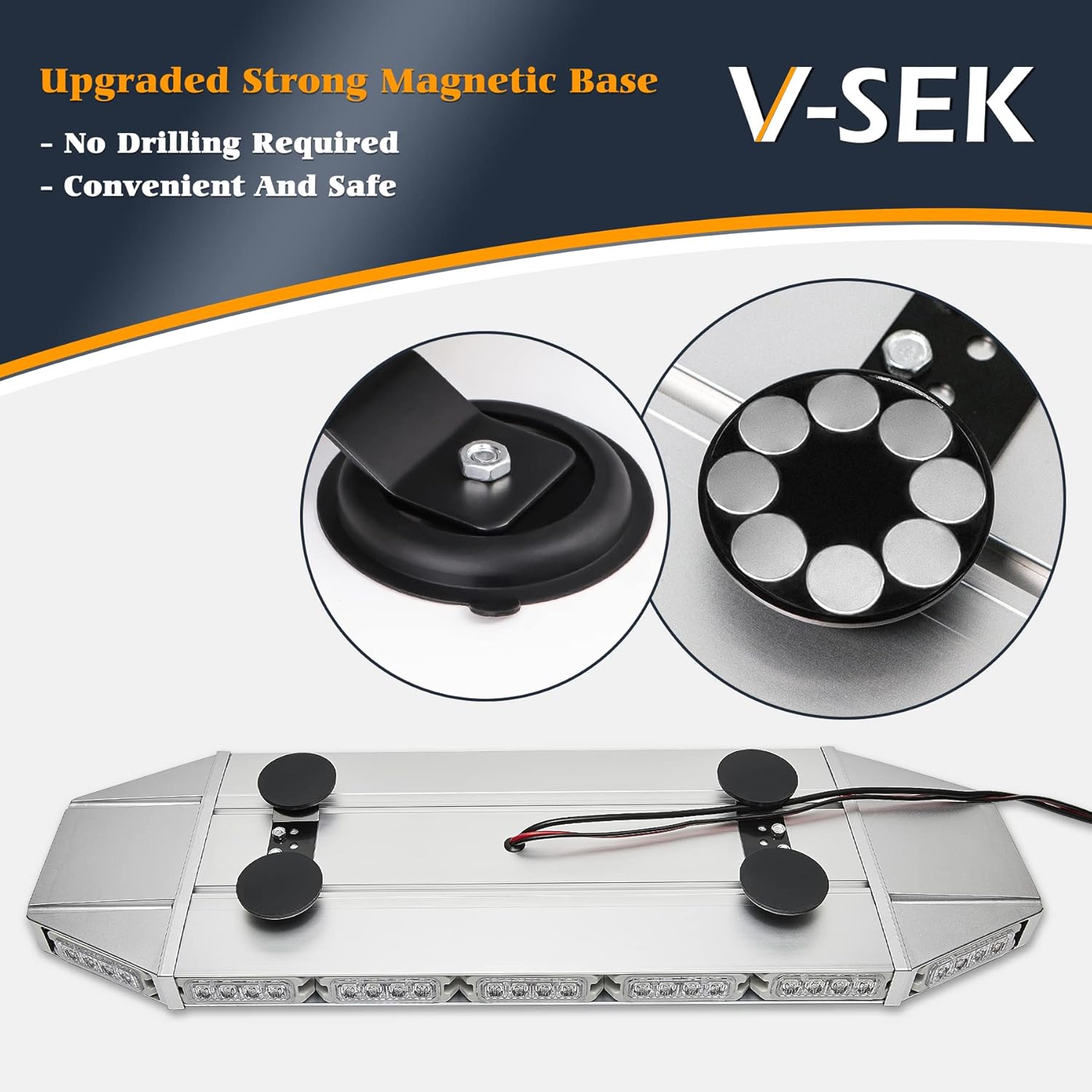 V-SEK LED Rooftop Emergency Warning Lights Strobe Light Bar Traffic Advisor-Amber&White