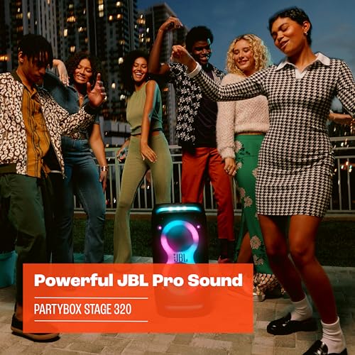 JBL PartyBox Stage 320 - Portable Party Speaker with Telescopic Handle & Wide, Sturdy Wheels, Powerful JBL Pro Sound, Futuristic lightshow