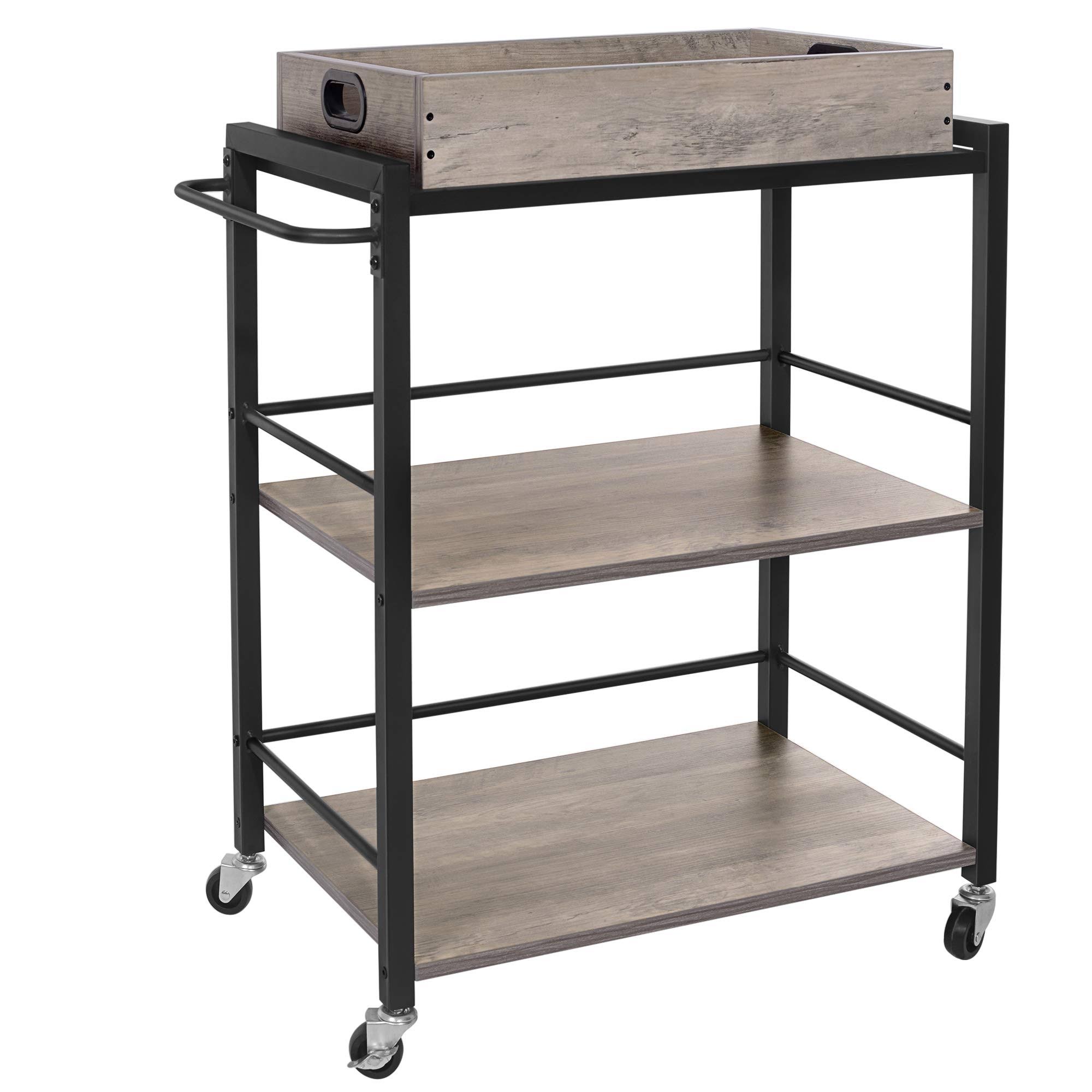 VASAGLE Kitchen Serving Cart, 3-Tier Kitchen Utility Cart on Wheels with Storage