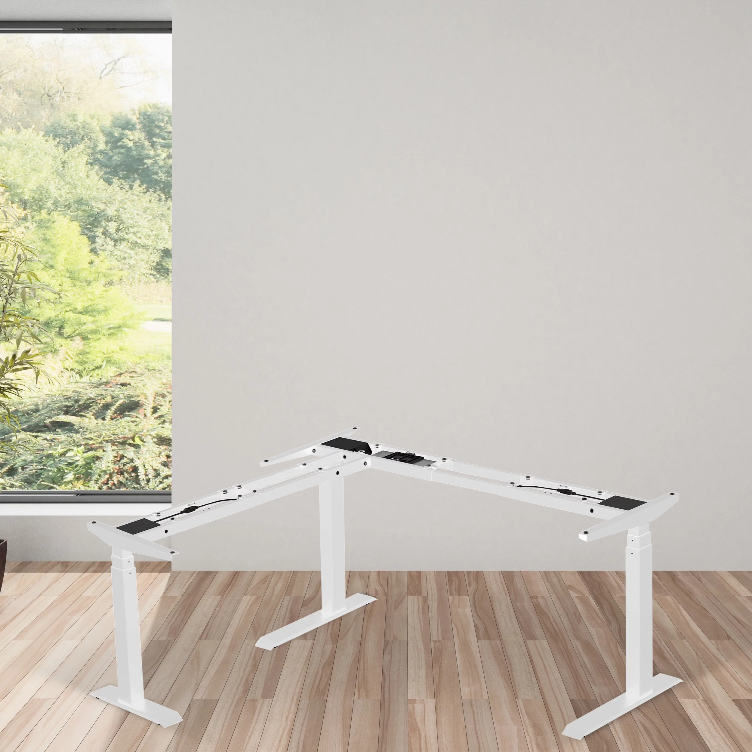 Stand Up Desk Store Triple Motor Electric L-Shaped Corner Standing Desk EZ Assemble Frame  with Adjustable Width (White, Frame Only)