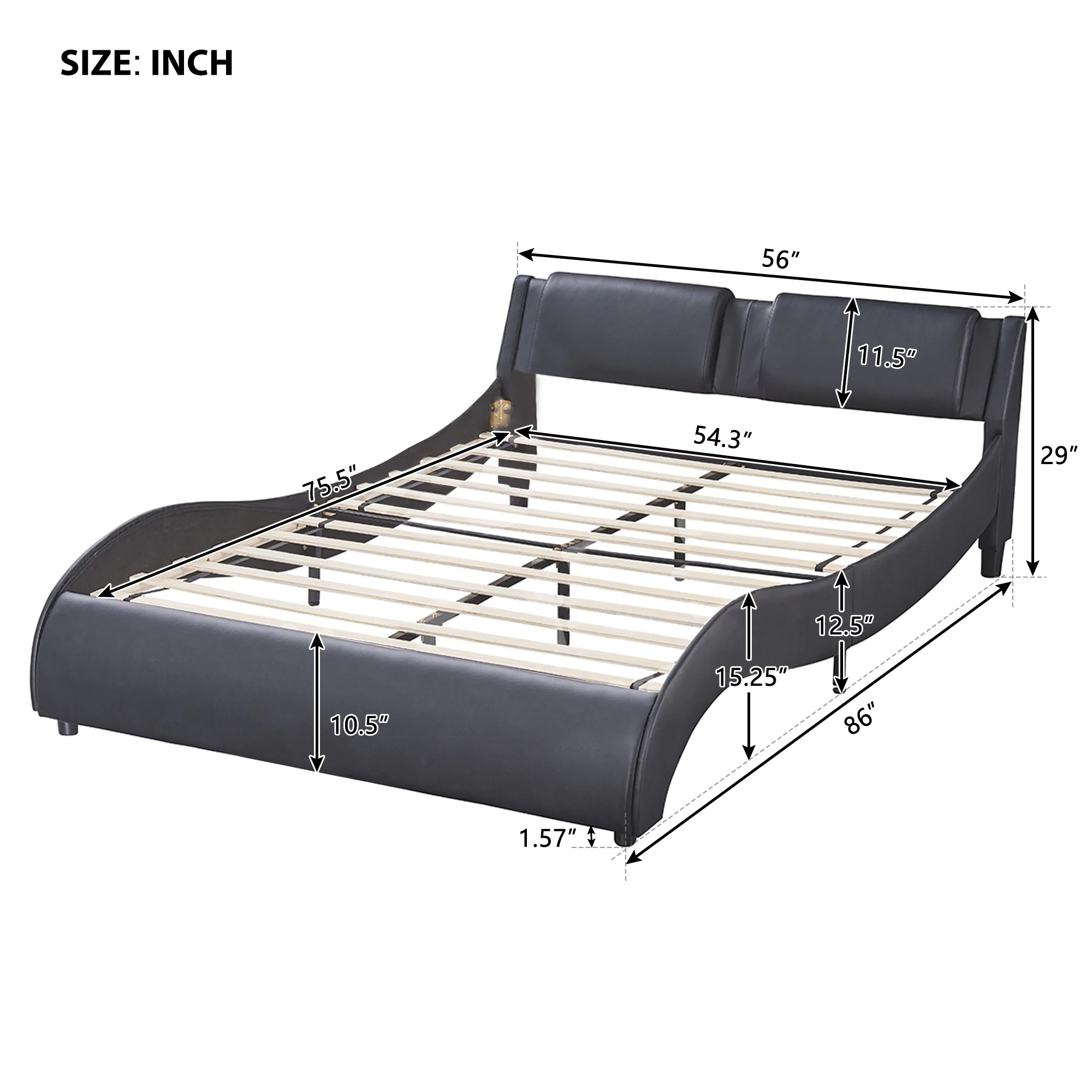 Bellemave Full Size Upholstered Platform Bed with LED Lights Underneath,Faux Leather Platform Bed Frame with Headboard and Slatted for Bedroom(Full