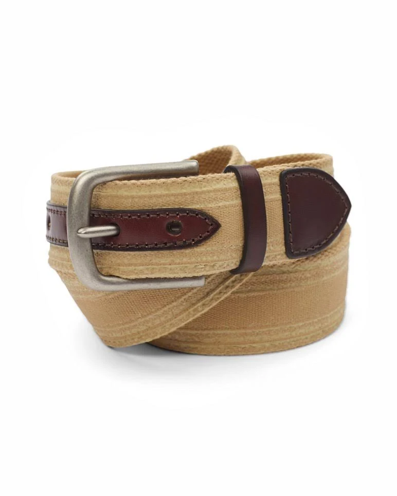 Tommy Bahama Men&s Waxed Canvas Belt - Khaki - Size M