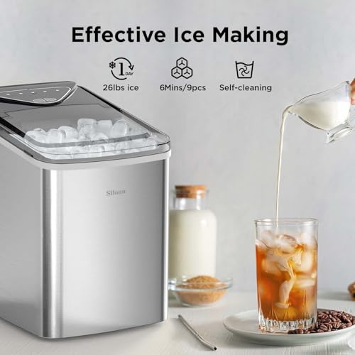 Nugget Ice Maker Countertop, Silonn Chewable Pellet Ice Machine with Self-Cleanin Function, 33lbs/24H Portable Ice Makers for Home Kitchen Officce