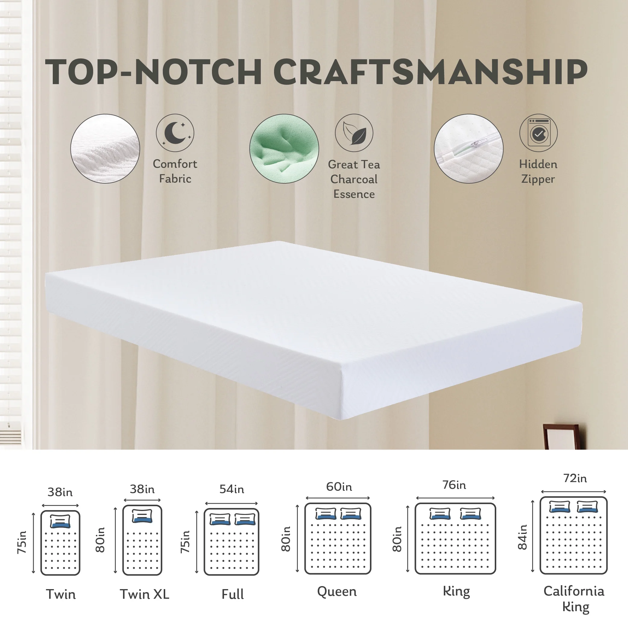 MLILY Ego White Twin Mattress in a Box, 6 inch Memory Foam Mattress, Medium Firm