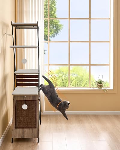 FourFurPets 72.4" Modern Cat Tower for Indoor Cats - Multi-Level Condo With Caves, Tall Tree With Scratching Board, Wooden Tower With Large Perch