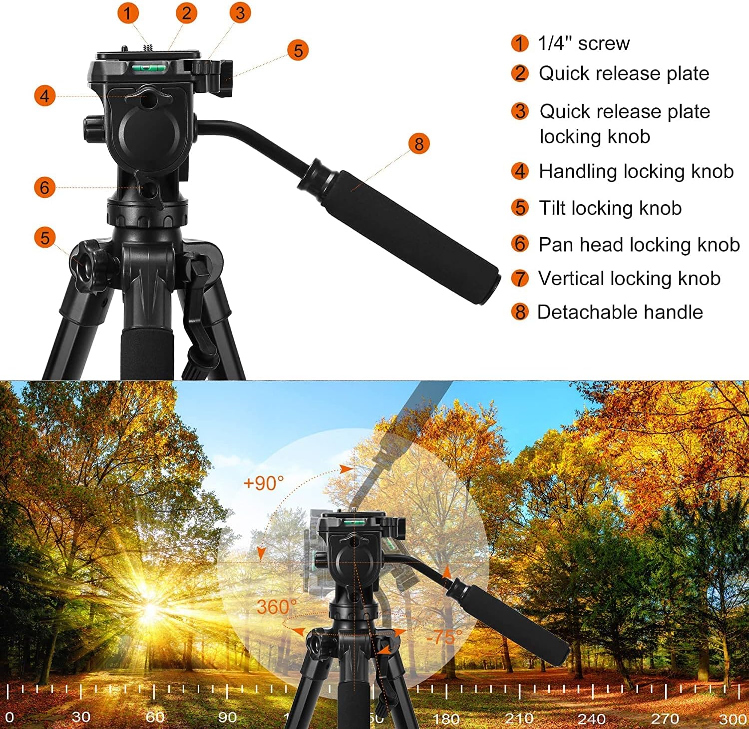Tripod, 73 inch Tripod for Camera 15 lbs Loads with Fluid Head, 2 Quick Release Mounts and Tablet & Phone Mount Pack of 2
