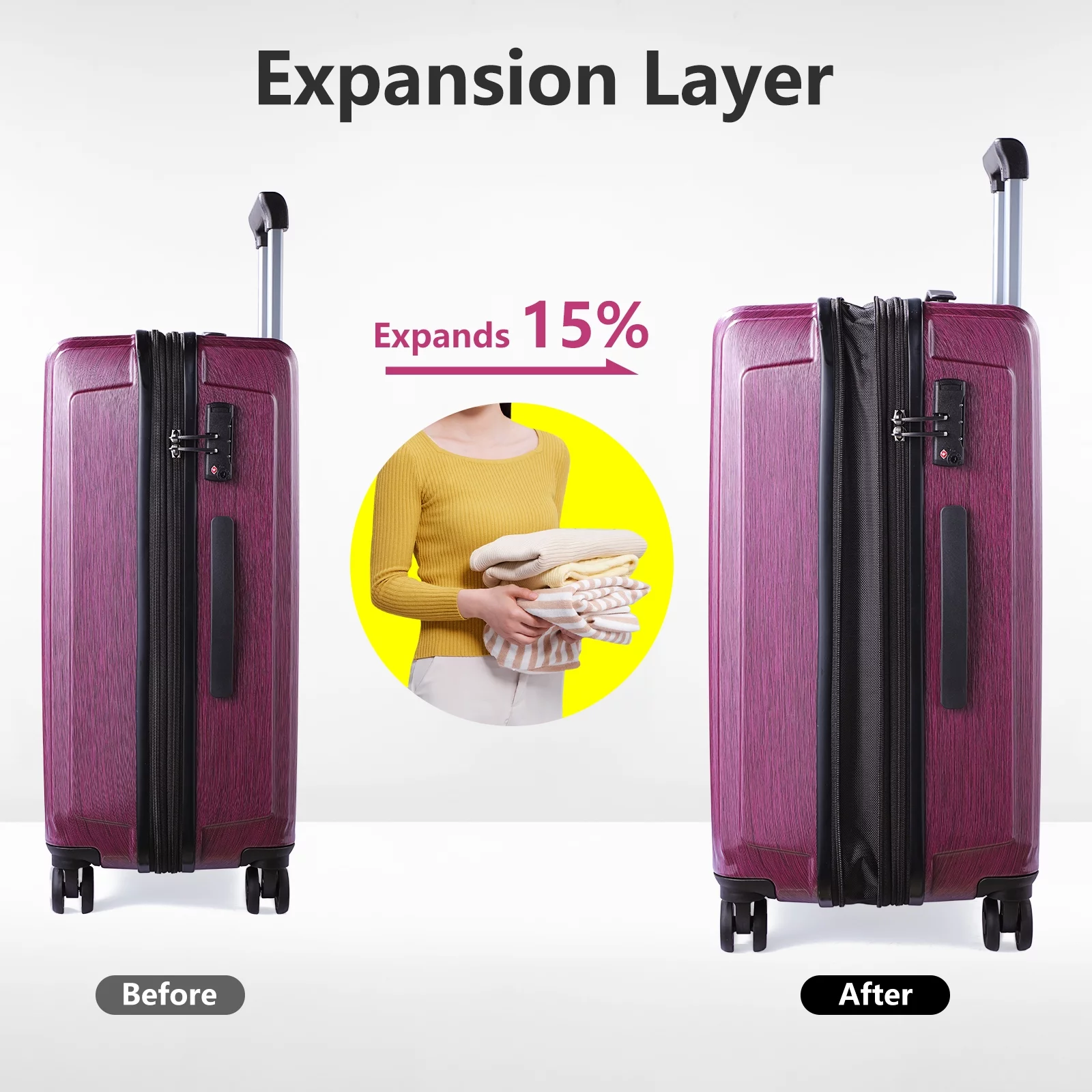 Luggage Set 2 Piece 21/24, 21 Inch 45L with Front Laptop Pocket & 24 Inch Expandable 69-79L, ABS+PC Lightweight Hardshell with Spinner Wheels