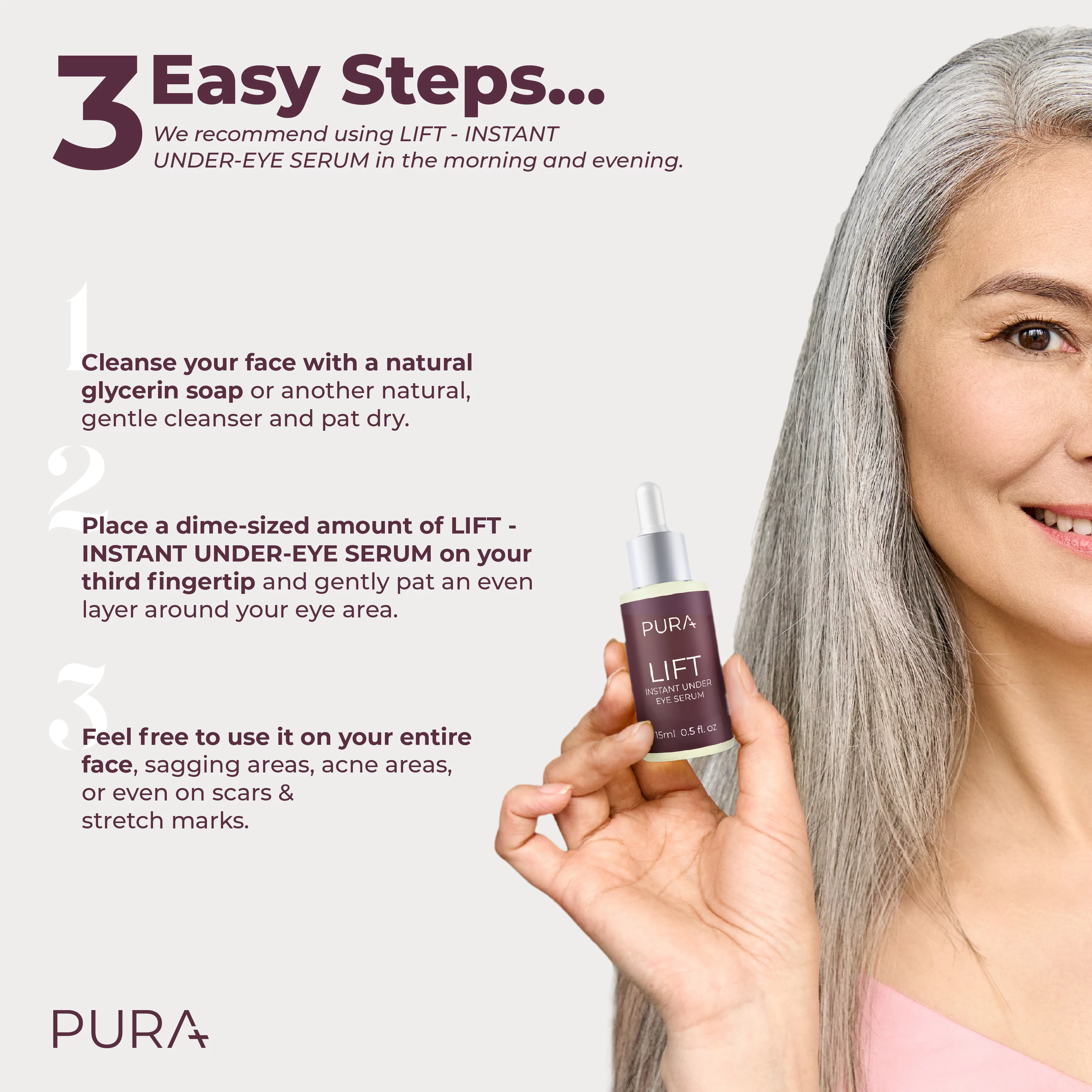 PURA Lift Instant Under Eye Serum - Advanced Dark Circle Reducer, Anti Aging Serum - Reduces Wrinkles, Under-Eye Puffy Bags