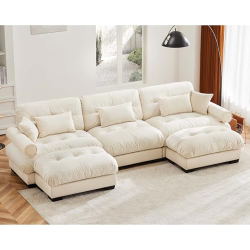 130" Modular Sectional Sofa,Velvet Upholstered Couches for Living Room,3 Seater Green Sofa Couch with Movable Ottoman