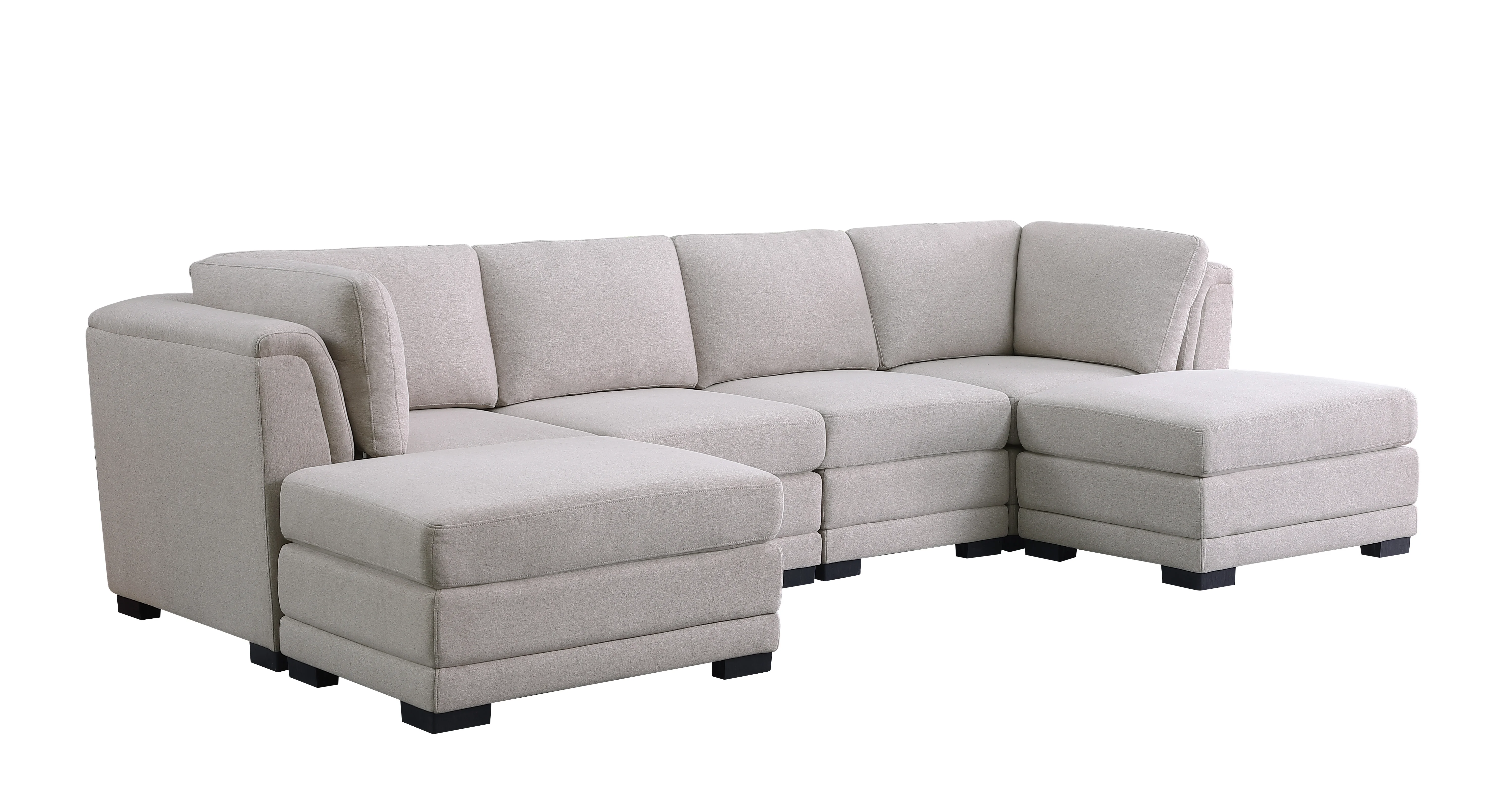 DeeHome Kristin 121.5" Light Gray Linen Fabric Reversible Sectional Sofa with 2 Ottomans