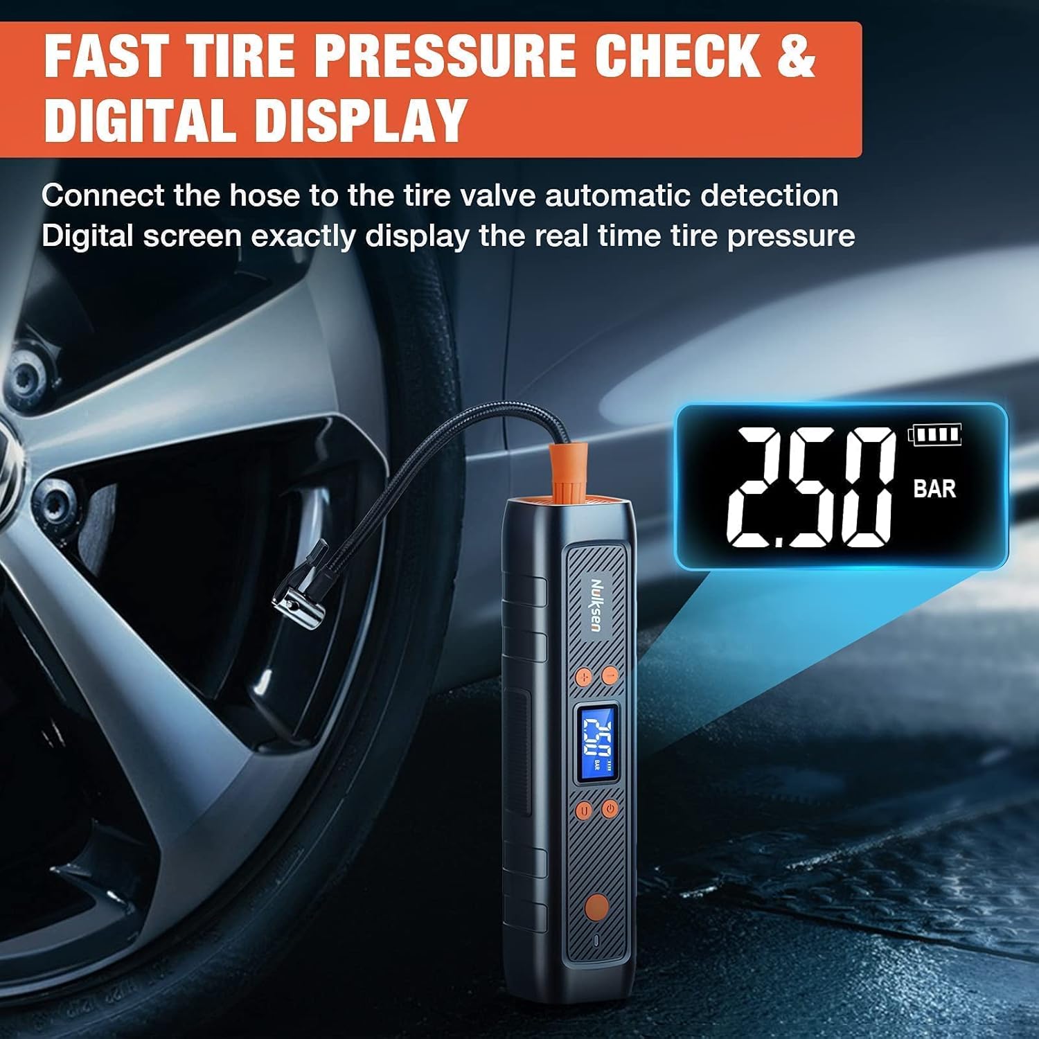 Nulksen Tire Inflator Portable Air Compressor, 150PSI Cordless Tire Pump with 6000 mAh Rechargeable Lithium Battery
