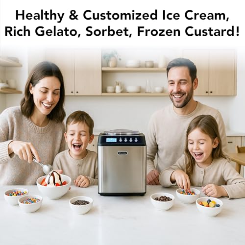 Whynter Ice Cream Maker Machine Automatic 2.1 Qt. Upright with Built-In Compressor, LCD Digital Display & Timer, No Pre-Freezing, ICM-201SB