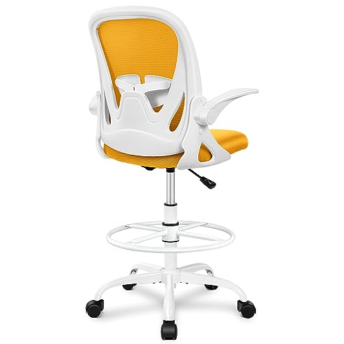 Primy Drafting Chair Tall Office Chair with Flip-up Armrests Executive Ergonomic Computer Standing Desk Chair with Lumbar Support and Adjustable