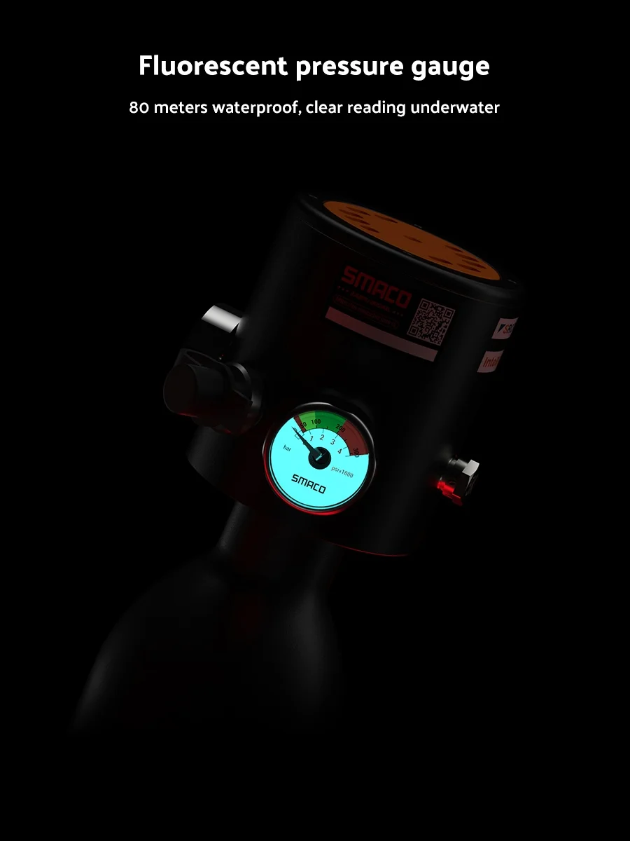 SMACO S300PLUS Mini Scuba tank 0.5L Oxygen Tank Support About 10 Minutes Underwater Breathing Portable Diving Tank Kit,Black