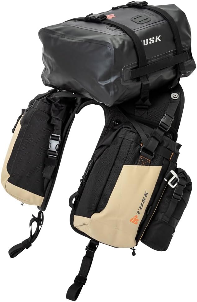 Tusk Excursion Rackless Luggage System w/Small Dry Duffel & Bottle Holders For KTM/Husky 690-701 Heat Shield Black/Tan For KTM 690 ENDURO 2014-2018