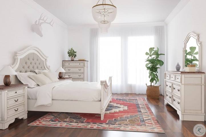White Realyn California King Upholstered Panel Bed