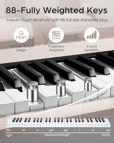 LIV-K01 Piano Keyboard Real Sampling, 88 Key Fully Weighted Keyboard Electric Piano, Grade Hammer Action, LCD Display, Touch Sensitive