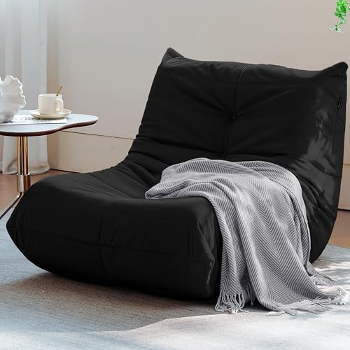 Bean Bag Chair for Adults - Suede & Microfiber Fireside Floor Chair, Comfortable Corner Lounge Sofa for Living Room, Bedroom, Office (3-Seater, Beige)