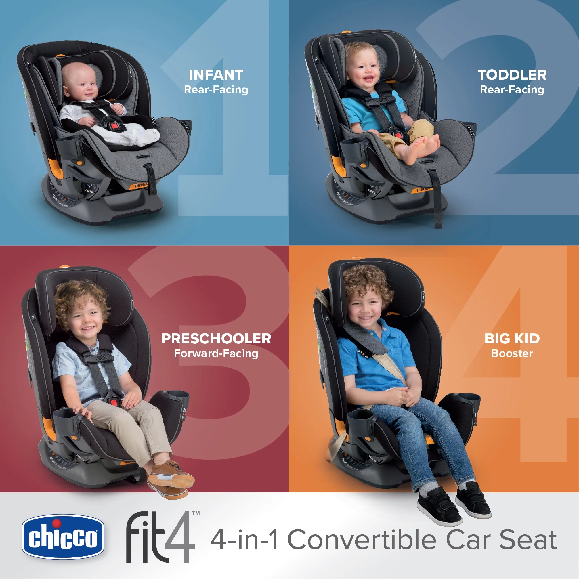 Chicco Fit4 4-in-1 Convertible Car Seat - Carina (Navy/Purple)