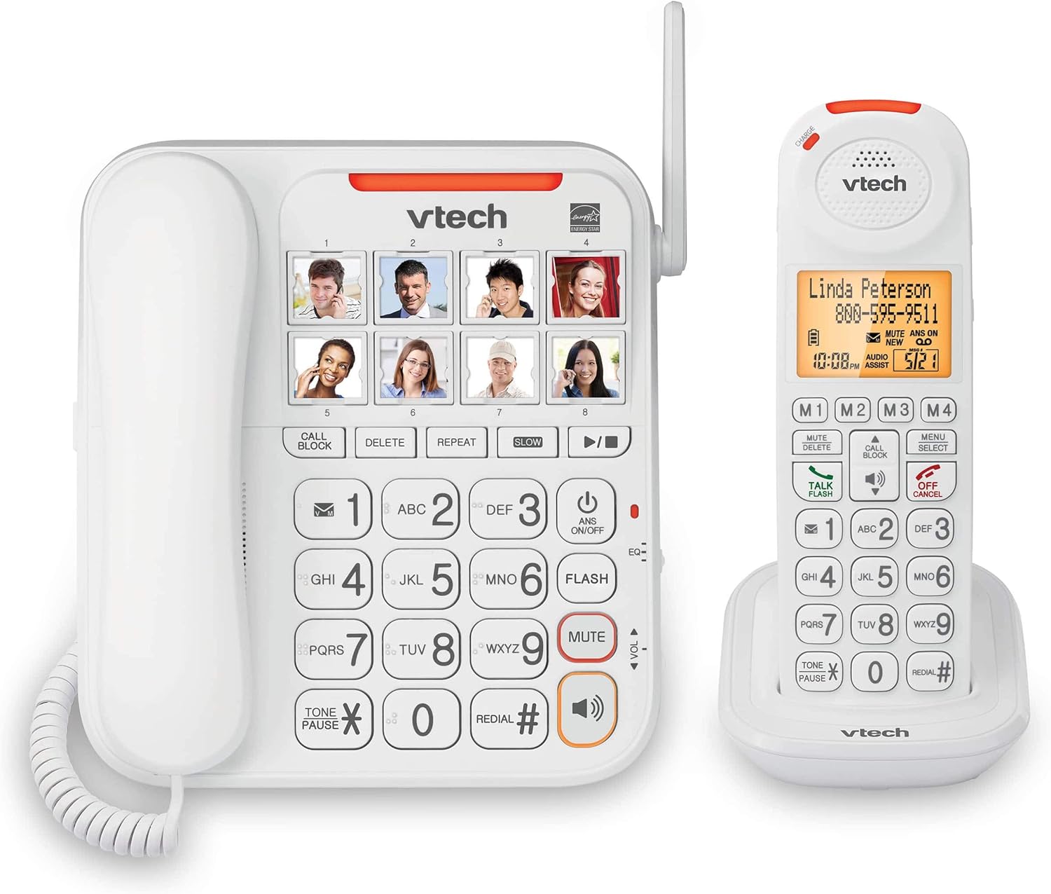 VTech SN5147 Amplified Corded/Cordless Senior Phone with Answering Machine, Call Blocking, 90dB Extra-loud Visual Ringer