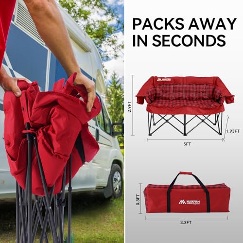 Double Camping Chairs Padded Loveseat Chair for 2 Person - Heavy Duty Oversized Camping Couch for Adults Outdoor Lawn Beach