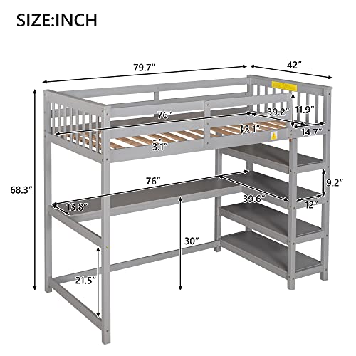 Harper & Bright Designs Full Loft Bed with Desk and Wardrobe,Solid Wood Loft Bed Frame Full with Storage Drawers for Kids Teens Adults