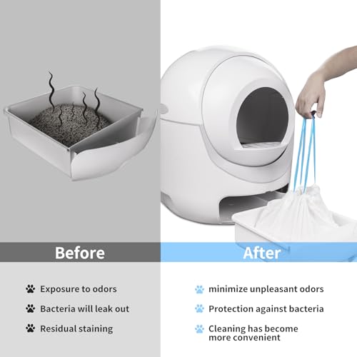 Self Cleaning Cat Litter Box, Automatic Cat Litter Box with APP Control Odor Removal Safety Protection for Multiple Cats, with Garbage Bags