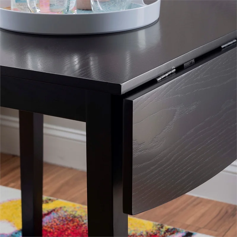 Linon Ervin Wood Square Drop Leaf Table in Black