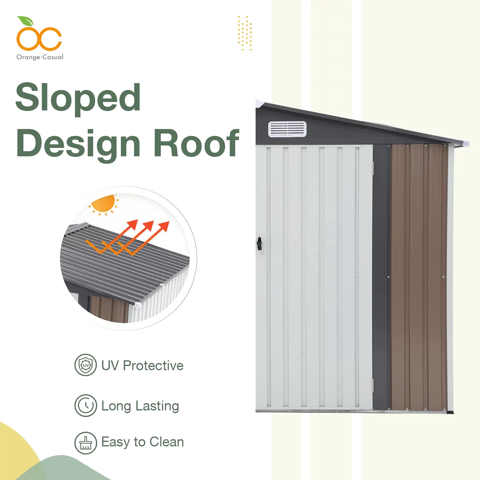 OC Orange-Casual 10' x 8' FT Outdoor Storage Shed, Metal Garden Tool Shed with Lockable Door, Outside Sheds & Storage Galvanized Steel