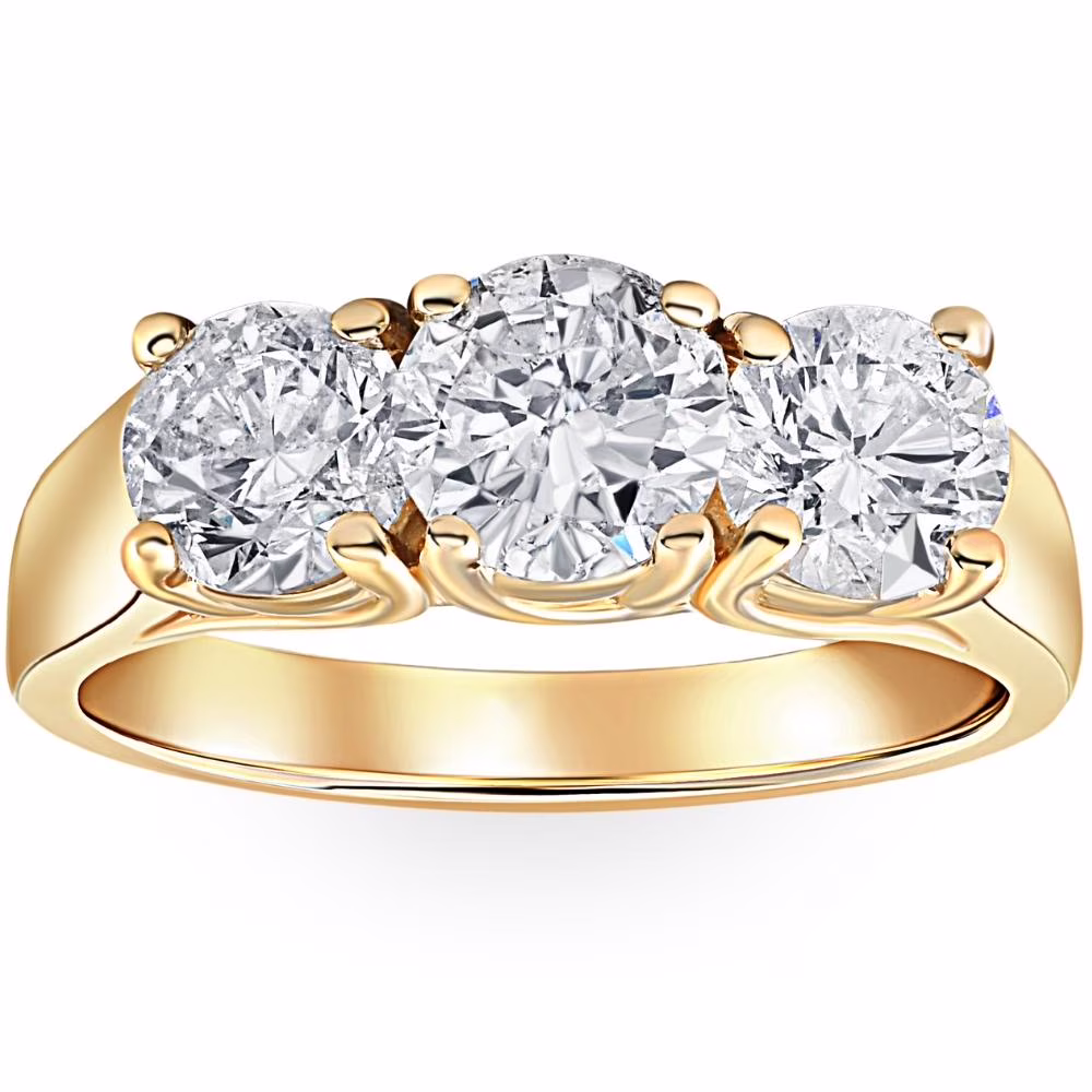 Pompeii3 3ct Diamond Three Stone Wedding Anniversary Ring 14k Yellow Gold