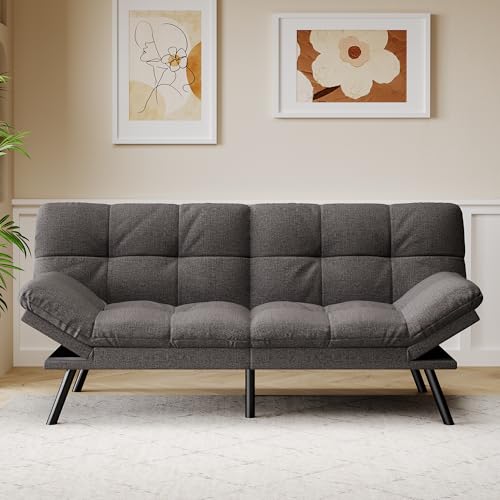 71" Convertible Futon Sofa,Faux Leather Futon Couch Bed,Sleeper Sofa Bed,Memory Foam Modern Folding Small Loveseat for Living Room,Office,Apartment