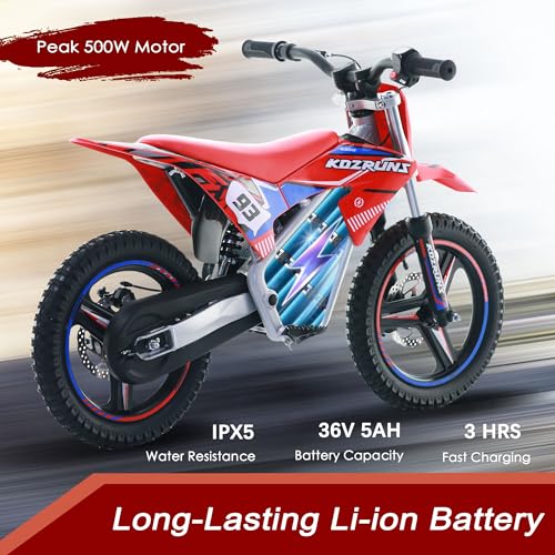 OLALA 36V Electric Dirt Bike for Kids Aged 4-8, Brushless 350W Racing Grade Electric Motorcycle, Up to 18.6MPH & 3 Speed Settings, Dual Disc Brakes