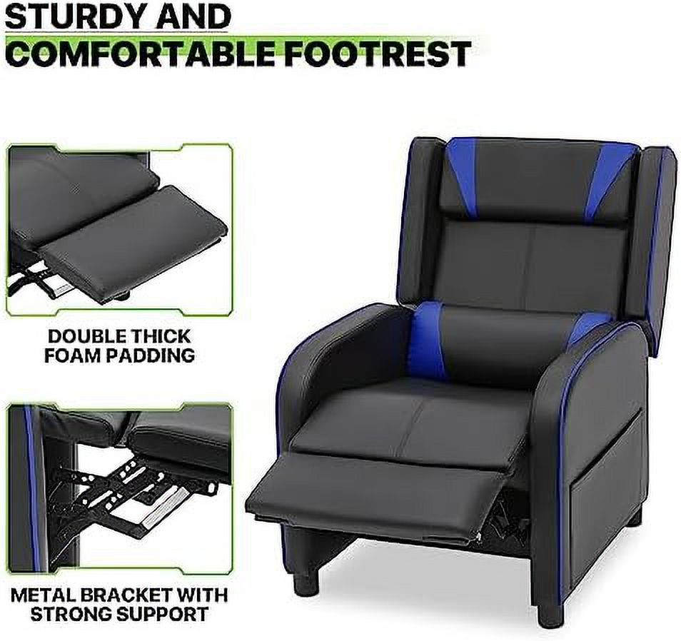 Gaming Recliner Chair With Adjustable Backrest And Footrest, Lumbar Support And Side Pocket