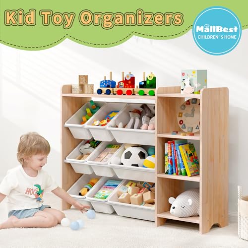 MallBest 4-Tier Kids' Toy Storage Organizer Shelf - 100% Solid Wood