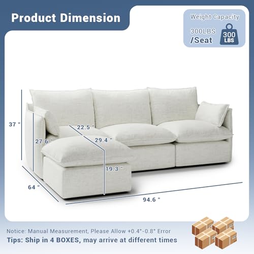 Cloud Modular Sectional Sofa, Waterproof Down Filled Sectional Sofas, High Backrest V Shaped 5 Seater Sectional Couches for Living Room