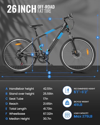Electric Bike for Adults,36V Built-in Invisible Removable Battery,350W Brushless Motor(Peak 450W) Electric Mountain Bike