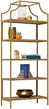 Sauder International Lux 5-Shelf Metal Frame Bookcase Gold Satin/Sindoori Mango